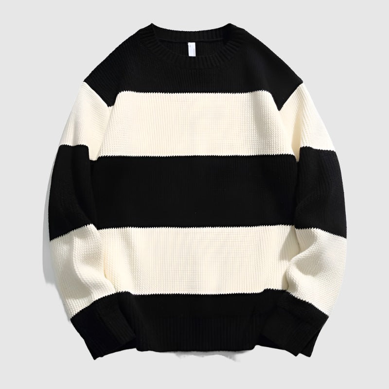 Couples Matching Loose Round Neck Striped Knitted Sweater - ChoreGirl