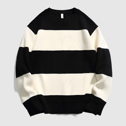 Couples Matching Loose Round Neck Striped Knitted Sweater - ChoreGirl