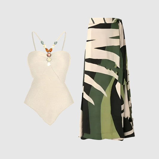 Women's Elegant One-piece Swimsuit and Cover Scarf - ChoreGirl