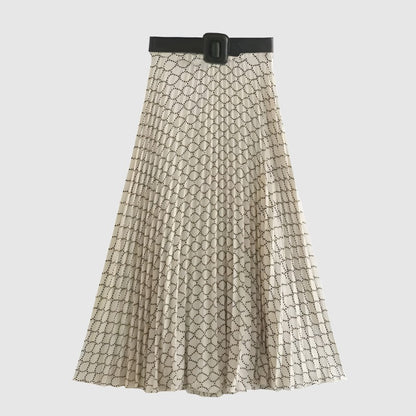 Women's Geometric Pattern Shirt and Skirt With Belt Outfit Set - ChoreGirl