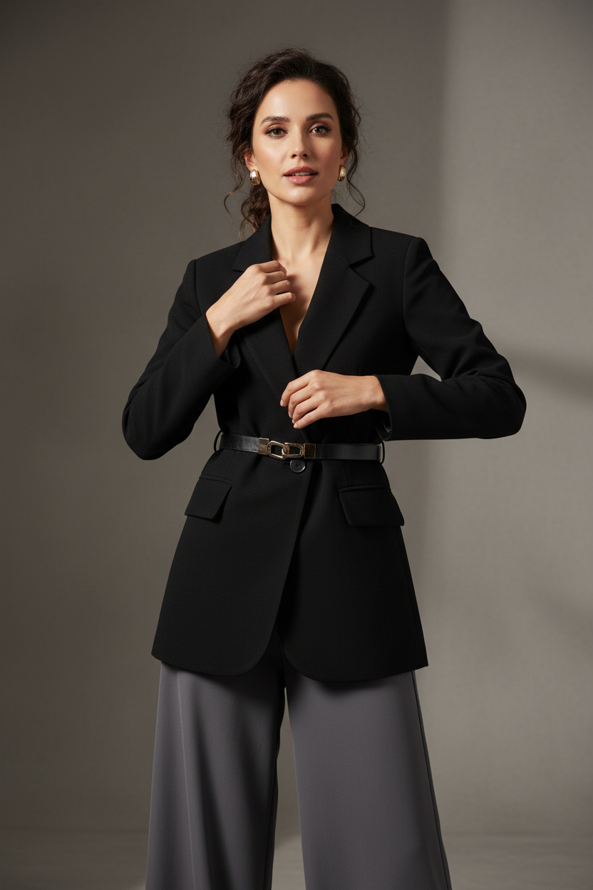Elegant Waist-Controlled Mid-Length Suit Jacket - Women