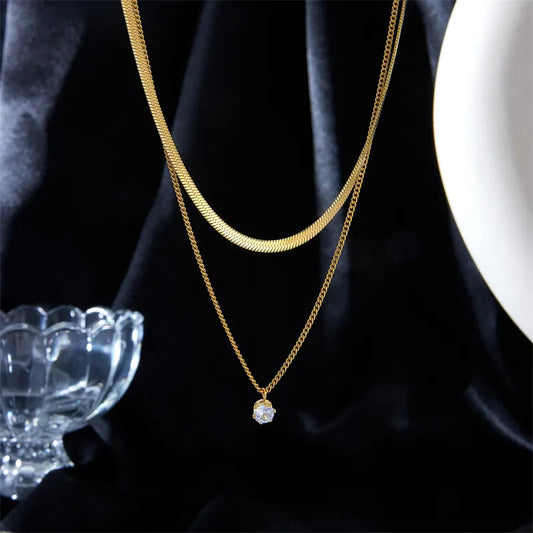 Titanium Steel Metal Diamond Multi-layer Chain Necklace - ChoreGirl