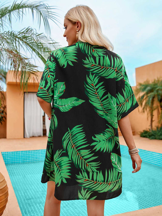 Women's Casual Leaves Print Short Sleeved Shirt And Shorts Outfit Set - ChoreGirl