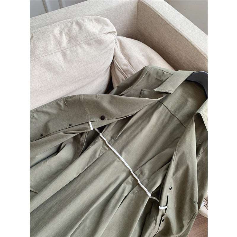 Women's Thin Stretch Linen A-Line Long Trench Coat - ChoreGirl