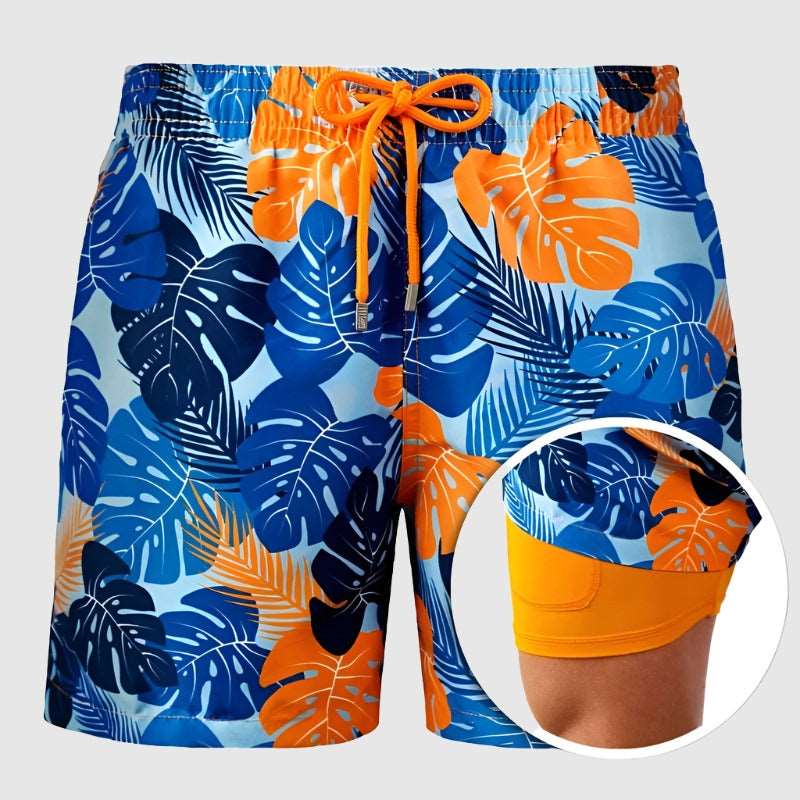 Men's Printed Double Layer Beach Shorts - ChoreGirl