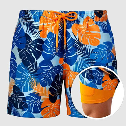 Men's Printed Double Layer Beach Shorts - ChoreGirl