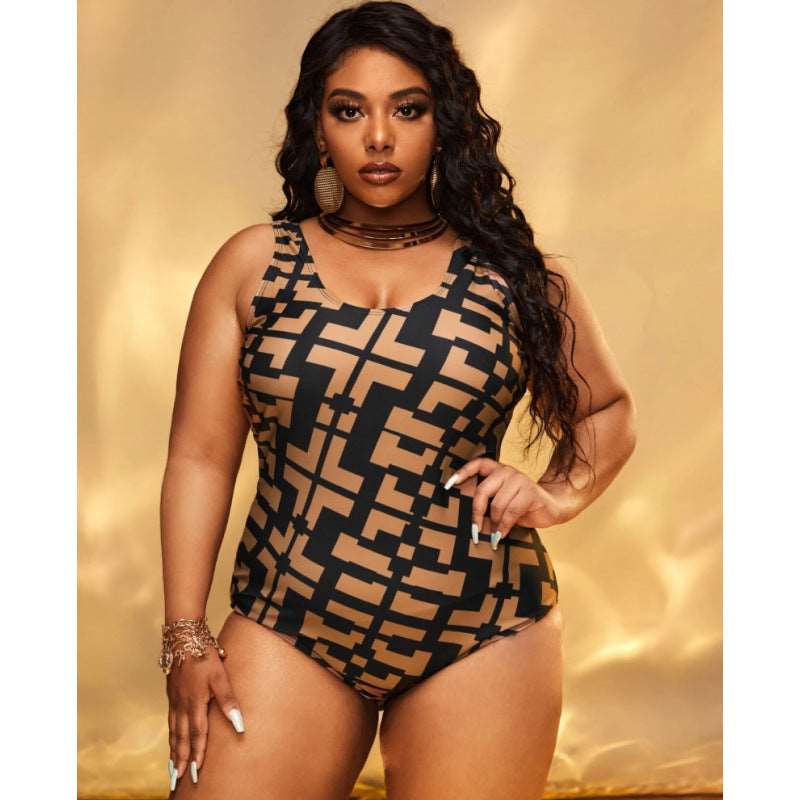 Women's Elegant Abstract Graphics Patchwork Print One-piece Swimsuit - ChoreGirl
