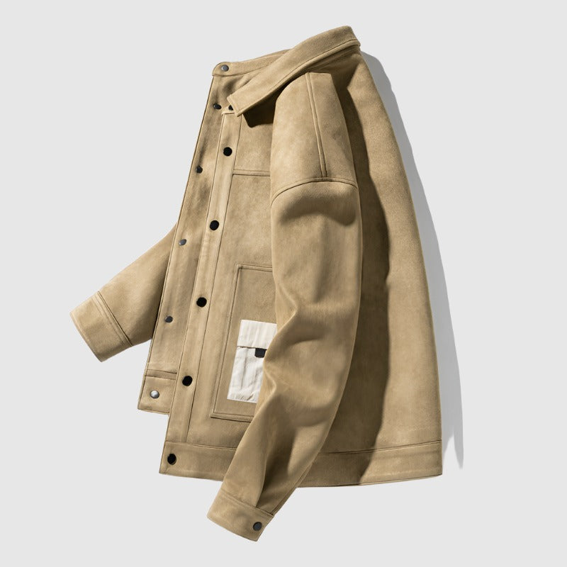 Men's Casual Loose Lapels Collar Suede Fabric Jacket - ChoreGirl