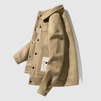 Men's Casual Loose Lapels Collar Suede Fabric Jacket - ChoreGirl