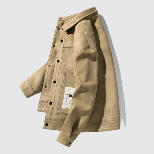 Men's Casual Loose Lapels Collar Suede Fabric Jacket - ChoreGirl