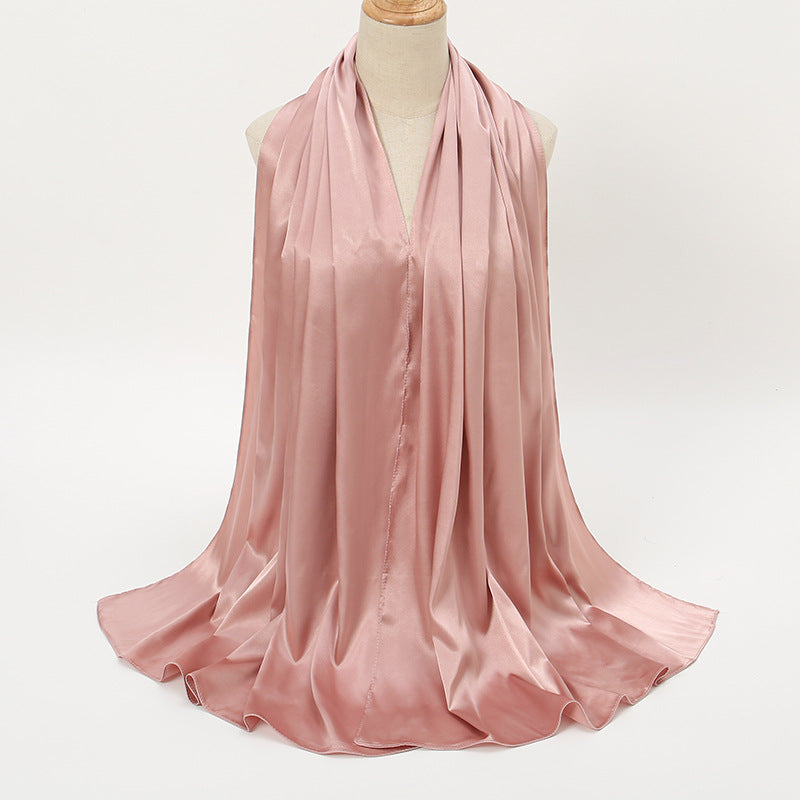 Women's Elegant Pure Color Pearl Satin Scarf - ChoreGirl