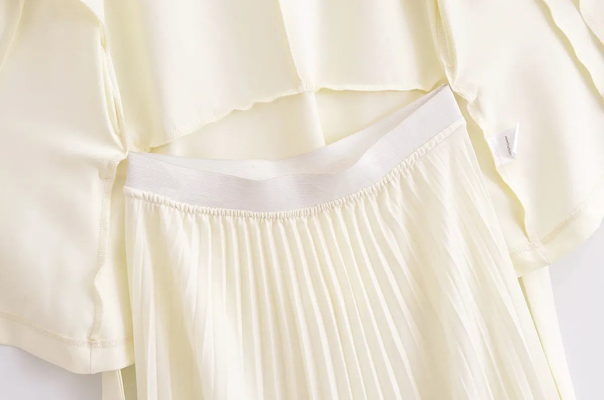 Women's Fashion-forward Double Breasted Vest and Pleated Skirt Dress with Belt - ChoreGirl