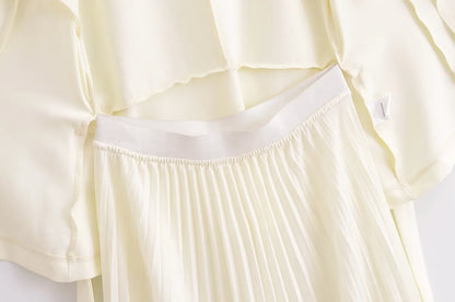 Women's Fashion-forward Double Breasted Vest and Pleated Skirt Dress with Belt - ChoreGirl
