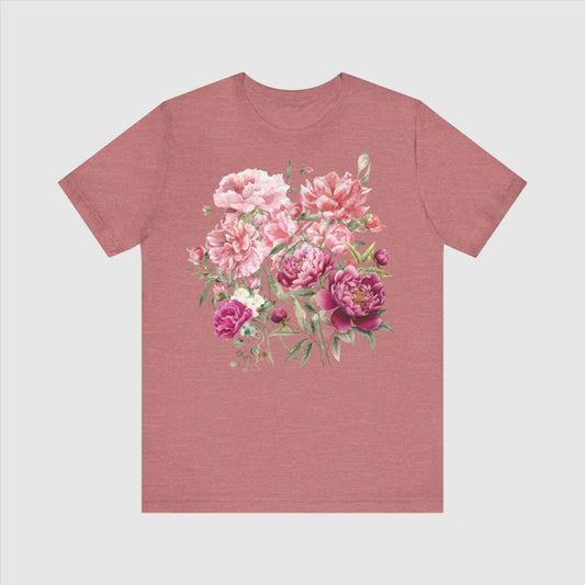 Custom Unisex Beautiful Vintage Peony Cottagecore Style Jersey Short Sleeve Tee | PERSONALIZED - ChoreGirl