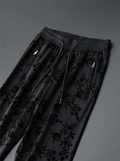 Men's Elegant Jacquard Round Neck Long-sleeved Sweatshirt and Trousers Two-piece Outfit Set - ChoreGirl