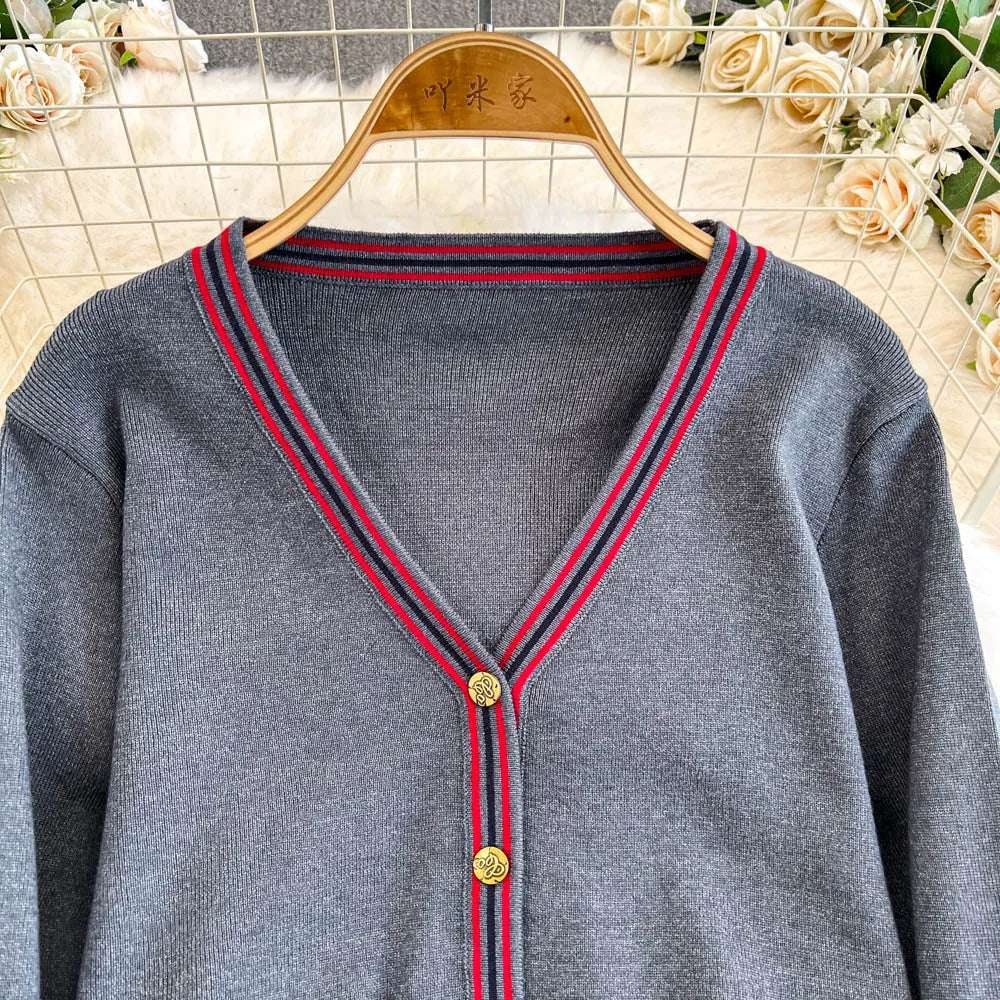 Women's Casual Back to School V-neck Knitted Cardigan and Pleated Skirt Two-piece Outfit Set