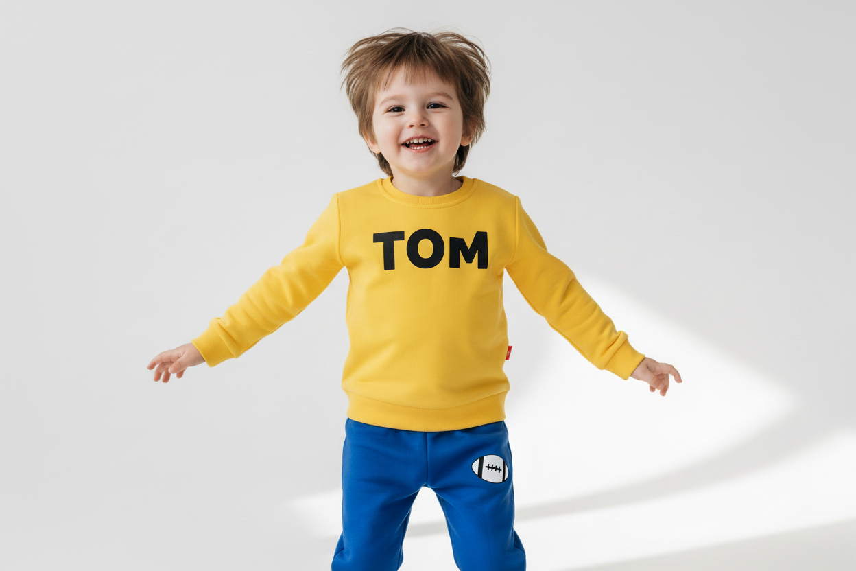 Zweiteiliges Outfit-Set aus langärmeligem Sweatshirt und Jogginghose für Kinder mit individuellem Design | PERSONALISIERT
