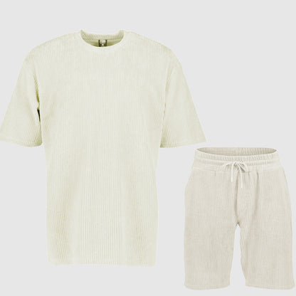 Men's Loose Solid Color Sports and Leisure Striped Short Sleeved T-Shirt and Shorts Outfit Set - ChoreGirl