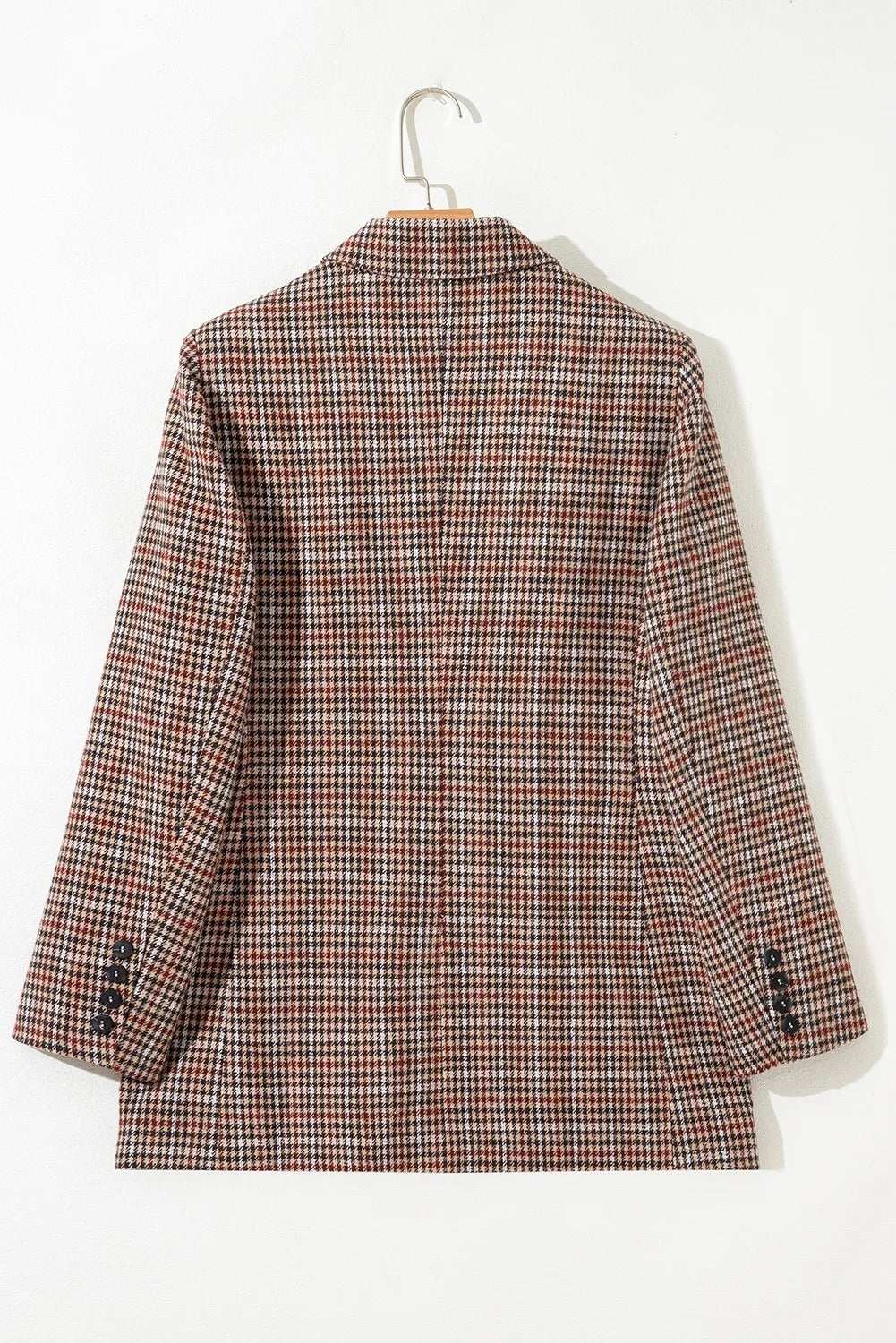Women's Casual Brown Checkered Blazer Suit Jacket