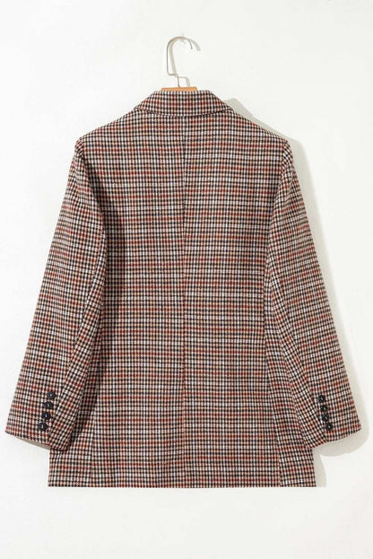 Women's Casual Brown Checkered Blazer Suit Jacket