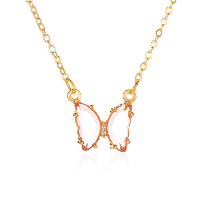 Women's Glass Crystal Butterfly Necklace - ChoreGirl