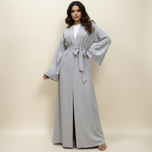 Elegant Solid Color Long Robe with Belt - Women's Polyester