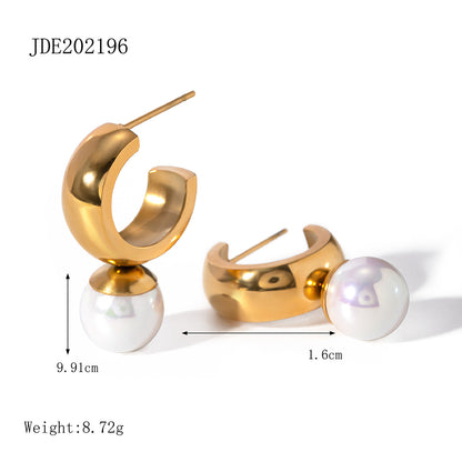 Women's 18K Gold Stainless Steel Glossy C- Shaped Earrings - ChoreGirl