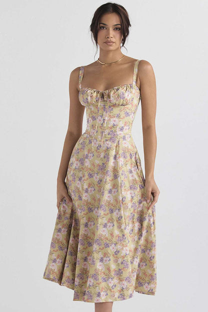 Women's Floral Print Dress With Straps - ChoreGirl