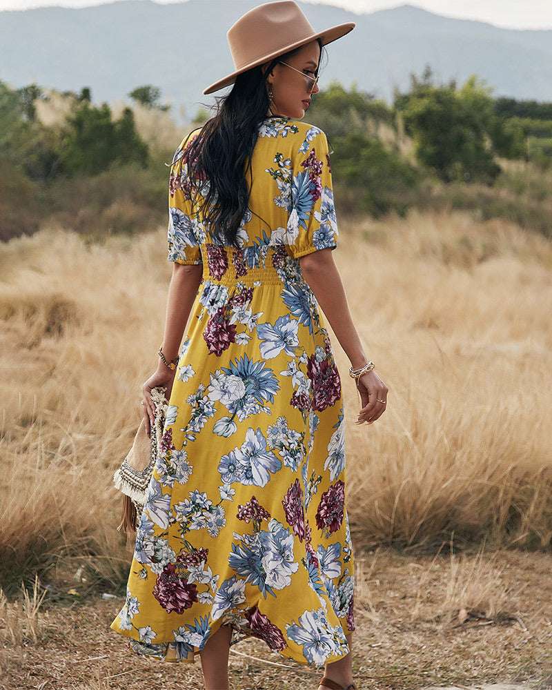 Women's Elastic Waist Floral Dress - ChoreGirl