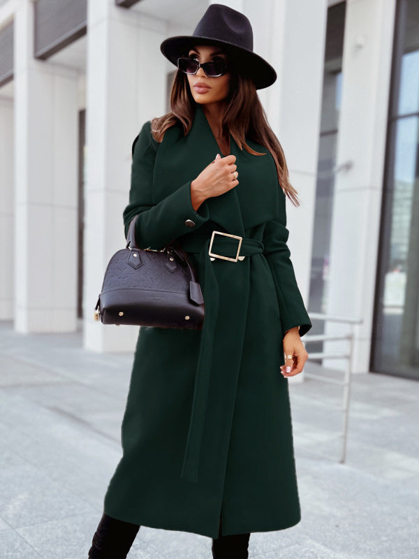 Women's Casual Long Sleeve Button-up V-neck Woolen Coat - ChoreGirl