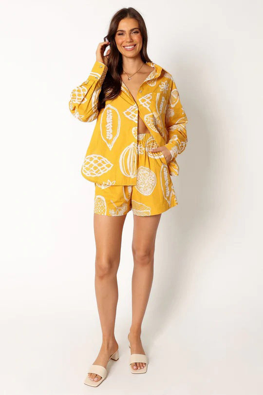 Women's Casual Fruit Printed Short Sleeved Shirt and Shorts Outfit Set - ChoreGirl