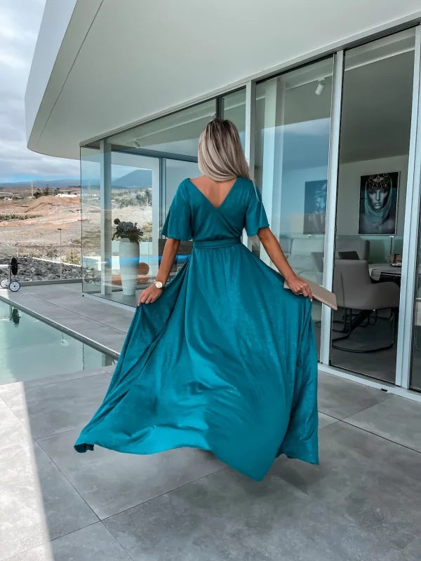 Women's Deep V-neck and Slit Elegant Dress - ChoreGirl