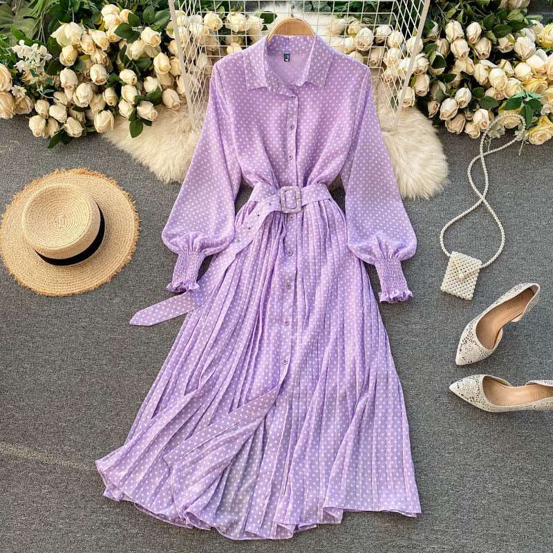 Women's French Style Long Sleeved Plated Skirt Dress - ChoreGirl
