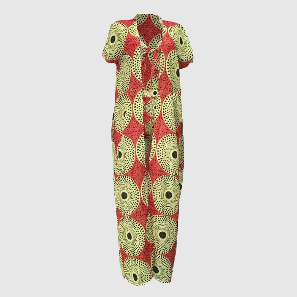 Women's Colorful Print High Waist Two-piece Swimsuit and Cover-up Robe - ChoreGirl