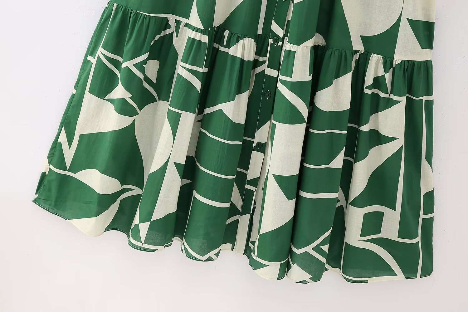 Women's Long Sleeved Green Printed Shirt Dress - ChoreGirl