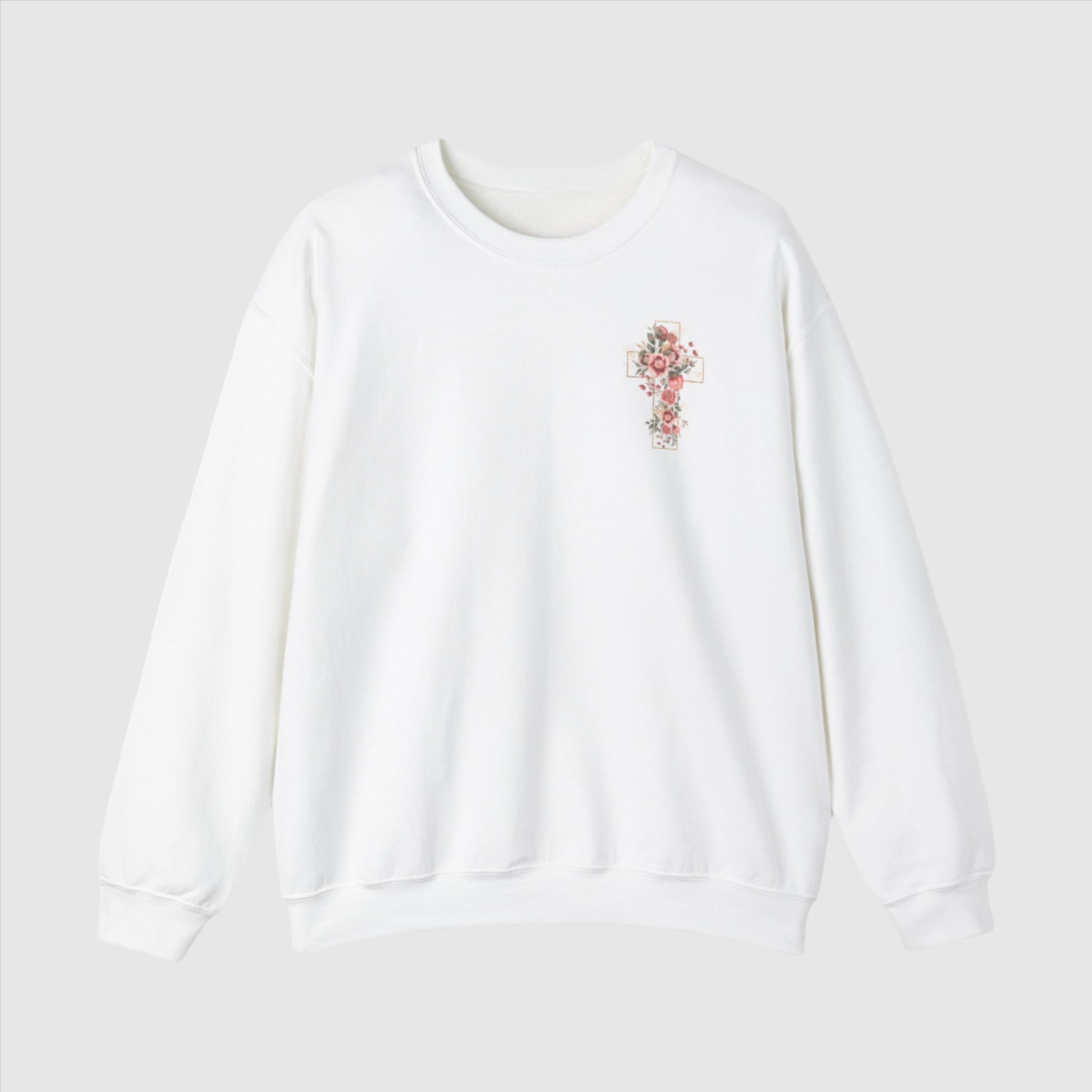 Custom Unisex Blooming Flower Cross Heavy Blend Crewneck Sweatshirt | PERSONALIZED - ChoreGirl