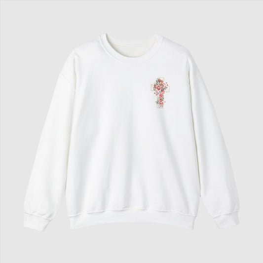 Custom Unisex Blooming Flower Cross Heavy Blend Crewneck Sweatshirt | PERSONALIZED - ChoreGirl