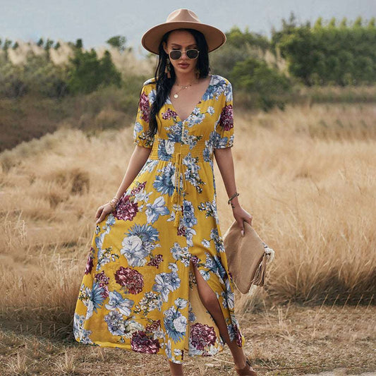 Women's Elastic Waist Floral Dress - ChoreGirl