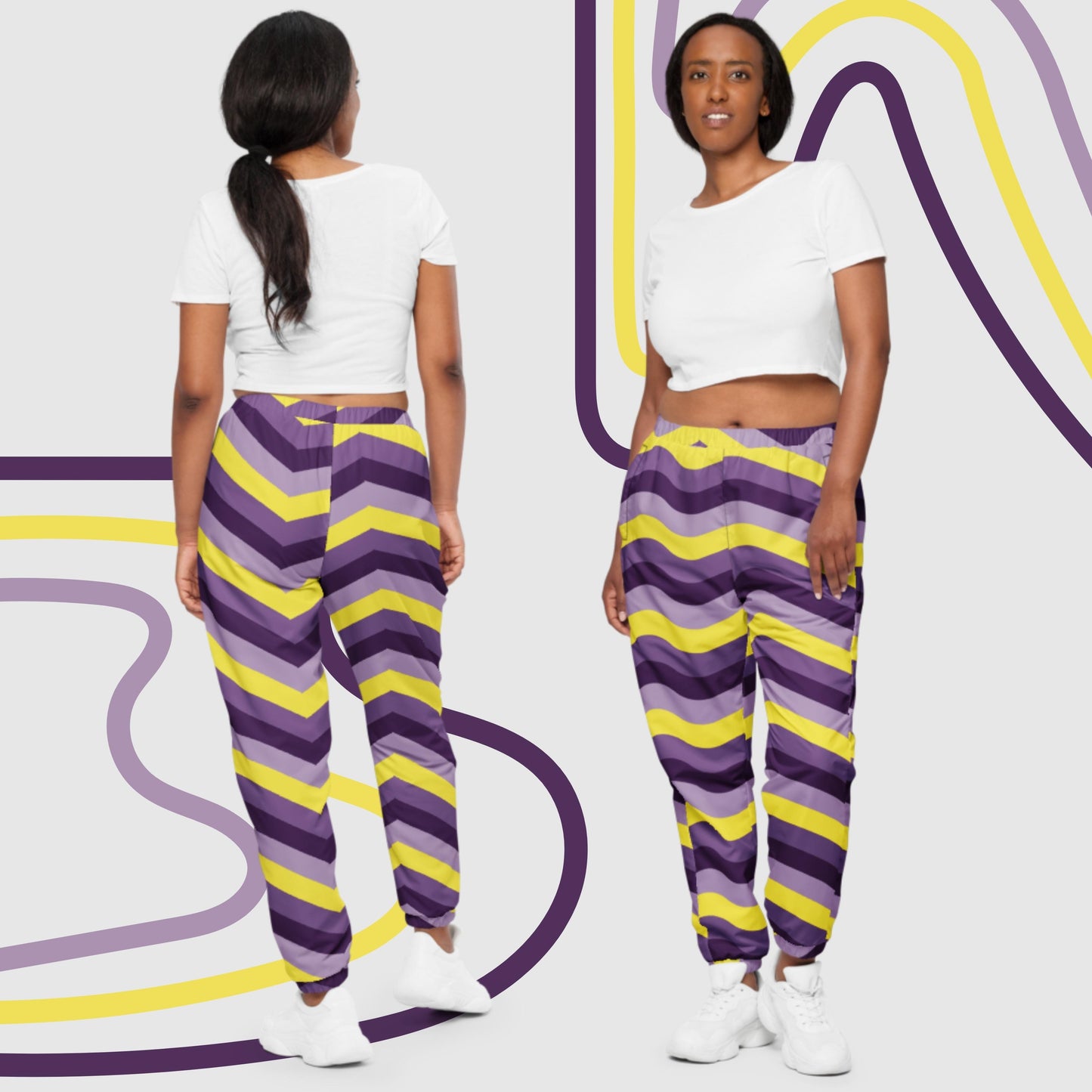 Custom Unisex Retro Purple Wavy Lines Track Pants | PERSONALIZED - ChoreGirl