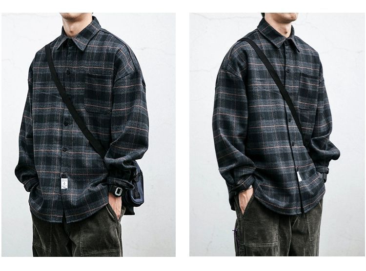 Men's Retro Pattern Long Sleeve Plaid Button-up Shirt - ChoreGirl