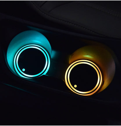 Colorful LED Light-up Solar & USB Charging Non-slip Ambient Light Cup Holder For Car - ChoreGirl