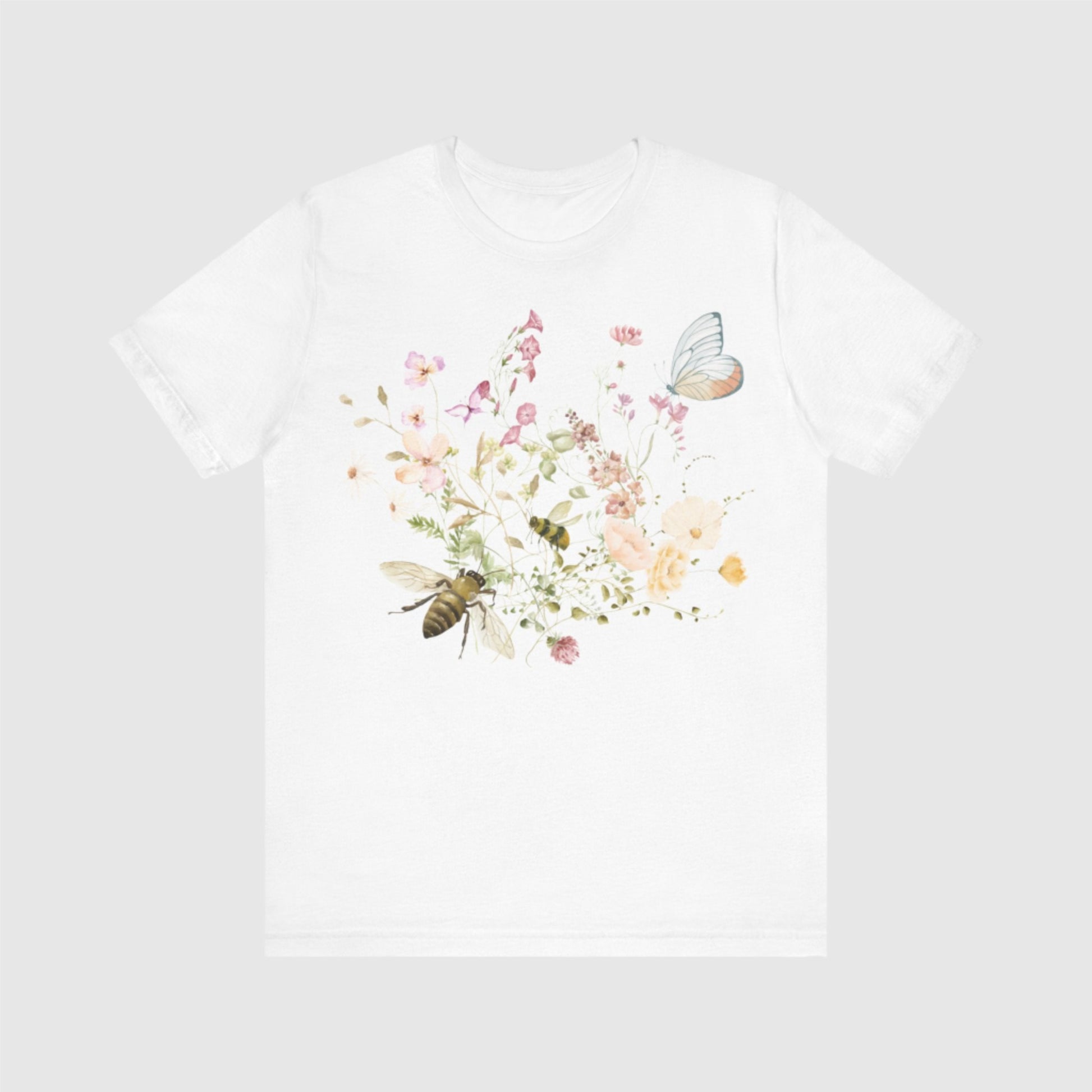 Unisex Vintage Wild Flower and Bee Jersey Short Sleeve Tee - ChoreGirl