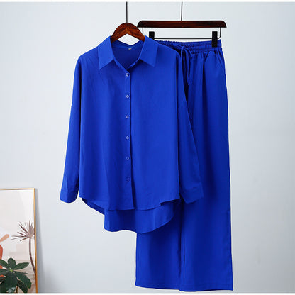 Women's Casual Loose Elastic Long-sleeved Shirt and Wide-leg Pants Outfit Set - ChoreGirl