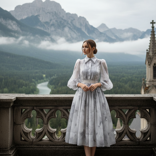 Elegant Lace Bubble Sleeve Shirt & Skirt Set - Women