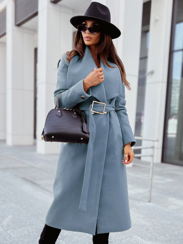 Women's Casual Long Sleeve Button-up V-neck Woolen Coat - ChoreGirl