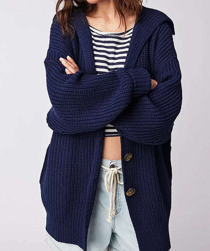 Women's Mid-length Lapel Collar Knitted Button-up Cardigan Jacket - ChoreGirl