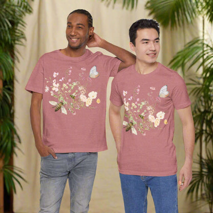 Unisex Vintage Wild Flower and Bee Jersey Short Sleeve Tee - ChoreGirl