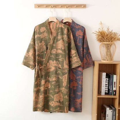 Men's Cotton Kimono Long Robe - ChoreGirl