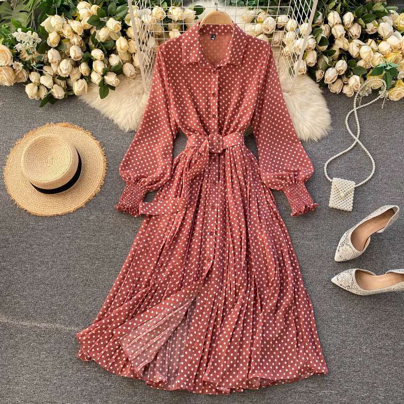 Women's French Style Long Sleeved Plated Skirt Dress - ChoreGirl