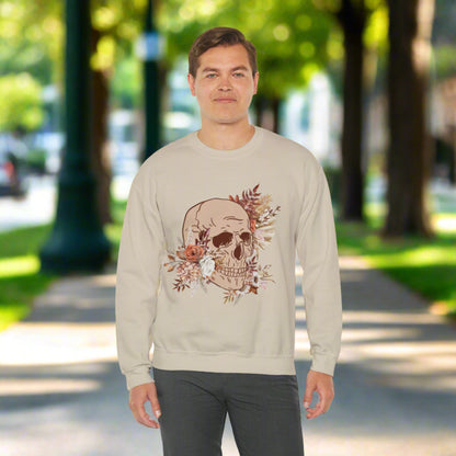 Custom Unisex Vintage Skull and Flower Heavy Blend Crewneck Sweatshirt | PERSONALIZED - ChoreGirl
